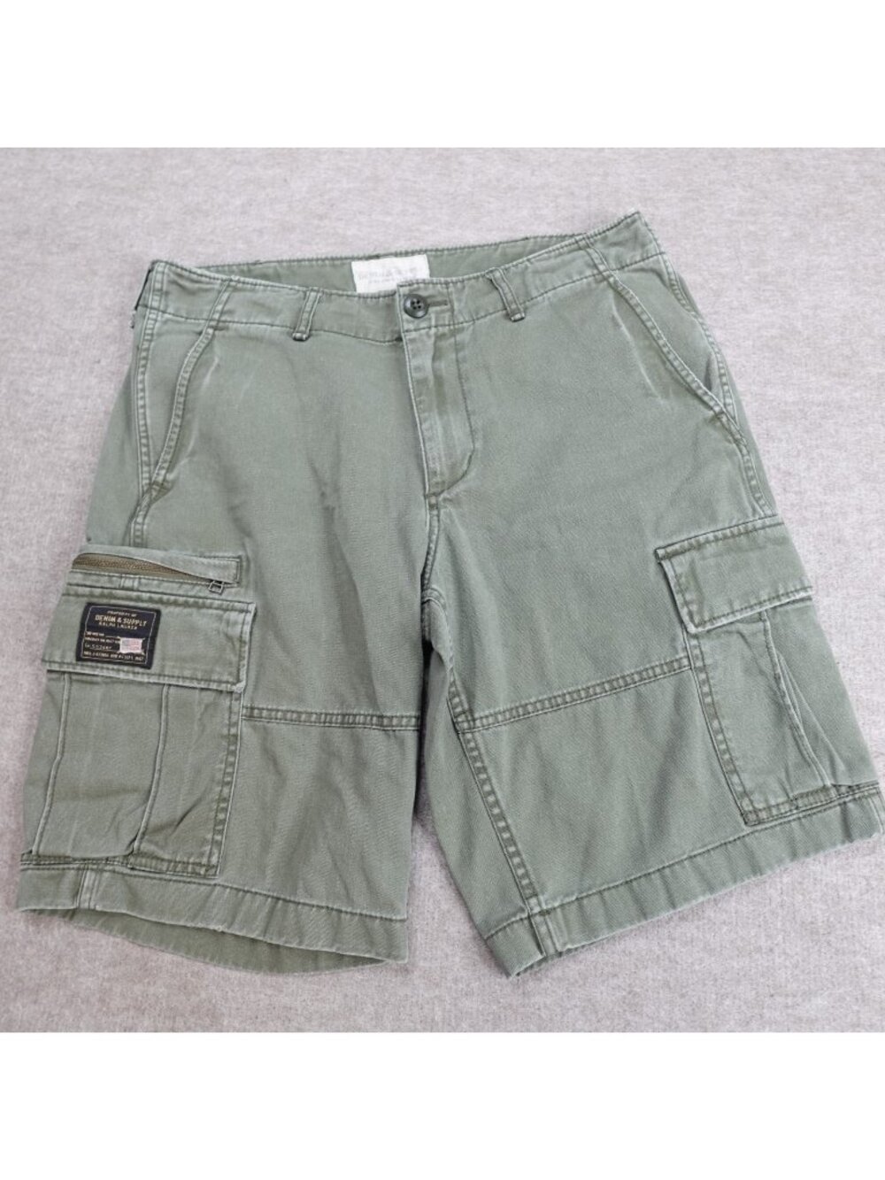 Denim & Supply Mens Shorts 30 Green Solid Cargo Cotton 10" In